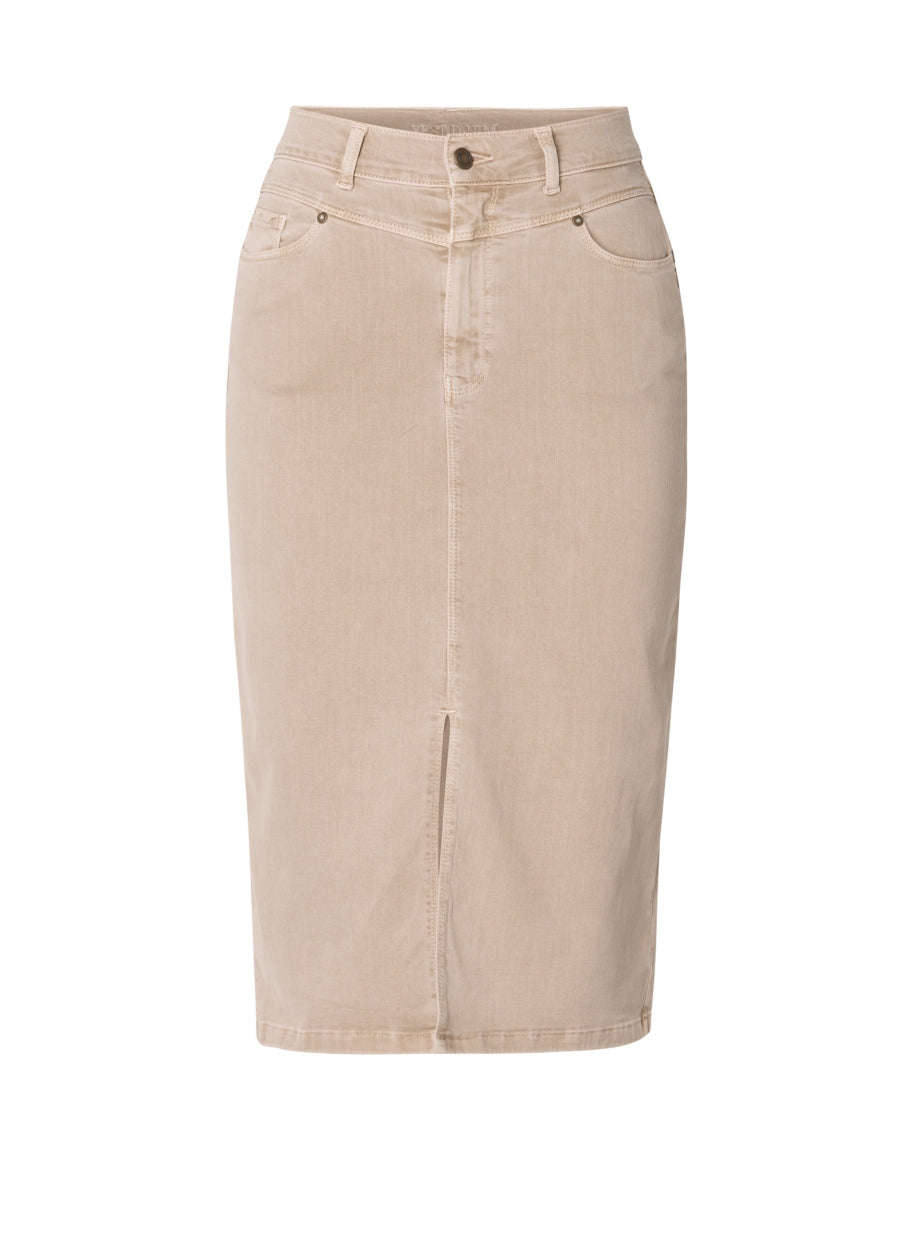 Gardera midi length denim skirt-Skirts-Yest-Pastel Beige-8-Urbanheer