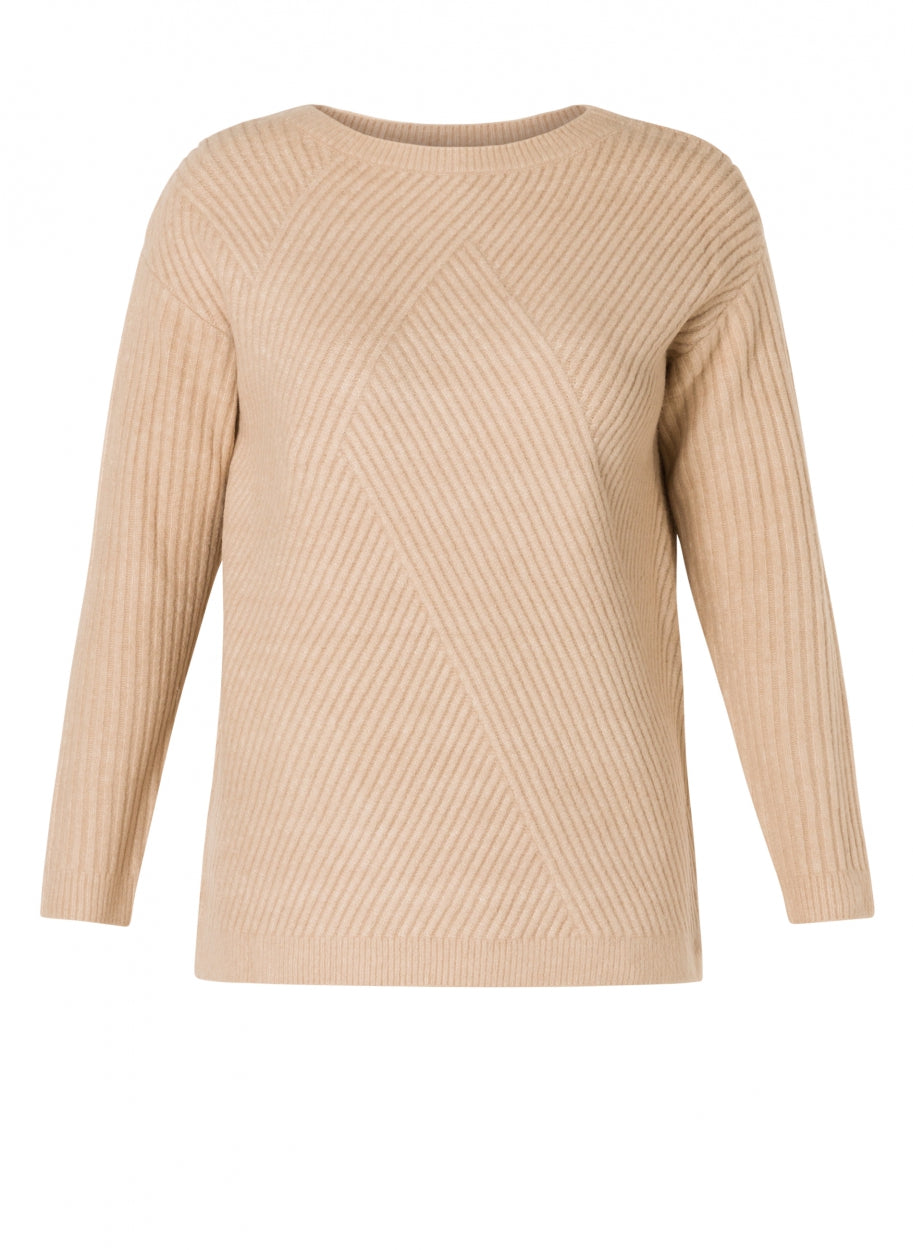 Edith beautiful relief knit Jumper-Fashion | Accessories > Clothes and Shoes > Jumpers-YEST-Sand/Melange-4-Urbanheer