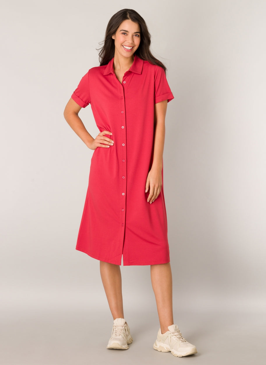 Fennah Jersey Shirt Dress-Shirt Dress-Yest-Soft Red-2-Urbanheer