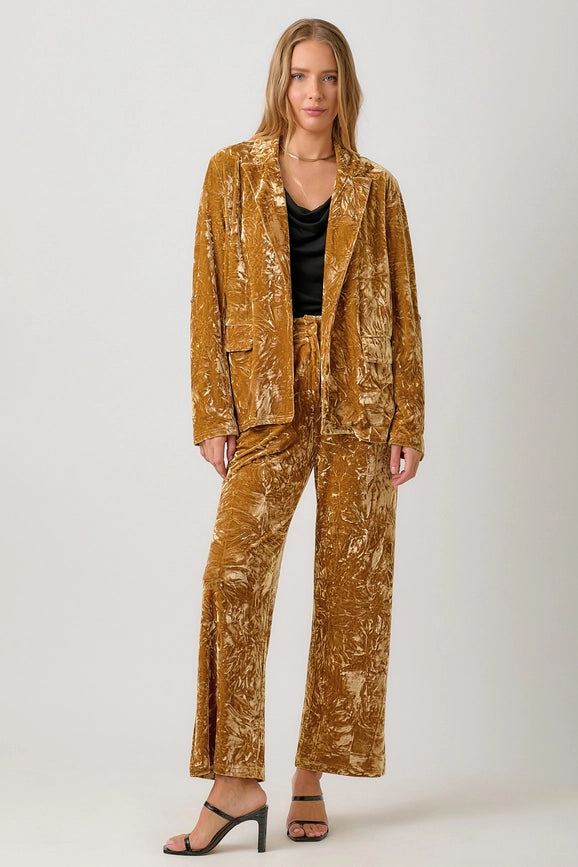 Rolled Sleeve Velvet Blazer Scotch Gold