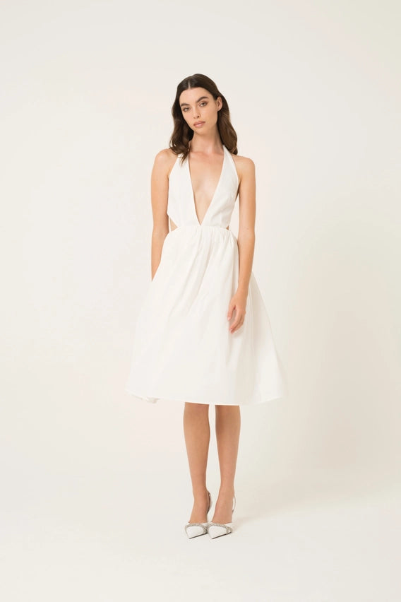 Marilyn Plunge Neck Cotton Halter Midi Dress-Dress-Amy Lynn-M-Urbanheer