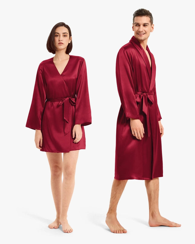 His & Hers Silk Smooth Robes Claret-Pajamas-MommeSilk-Urbanheer