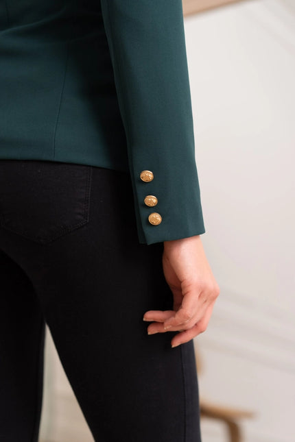 Timeless Fitted Blazer Jacket with Gold Double-Breasted Buttons Bottle Green-Jacket-Attentif Paris-Urbanheer