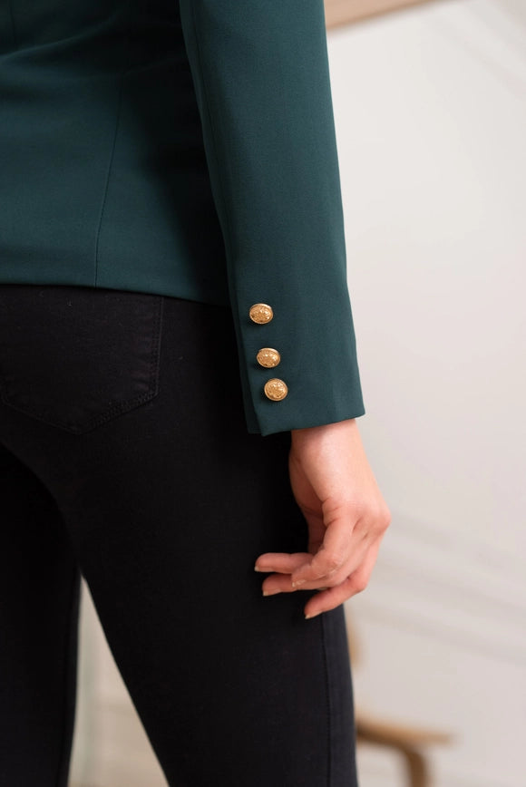 Timeless Fitted Blazer Jacket with Gold Double-Breasted Buttons Bottle Green-Jacket-Attentif Paris-Urbanheer