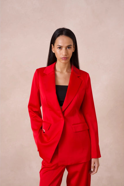 Satin Plain Fitted Jacket Red-Jacket-Attentif Paris-Urbanheer