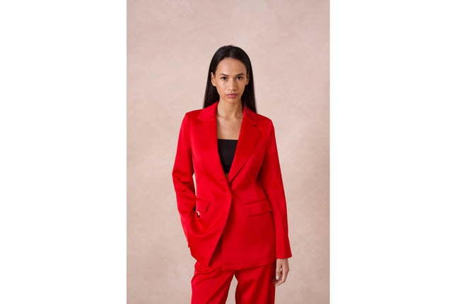 Satin Plain Fitted Jacket Red-Jacket-Attentif Paris-Urbanheer