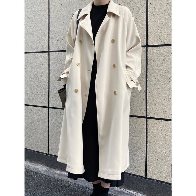 Draping British Loose Mid-Length Over The Knee Trench Coat Beige-Coat-Blak Wardrob-S-Urbanheer