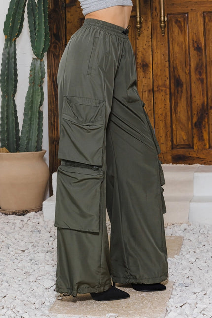 Active Cargo Pants with Adjustable String Olive-Pants-LABIJOU-Urbanheer