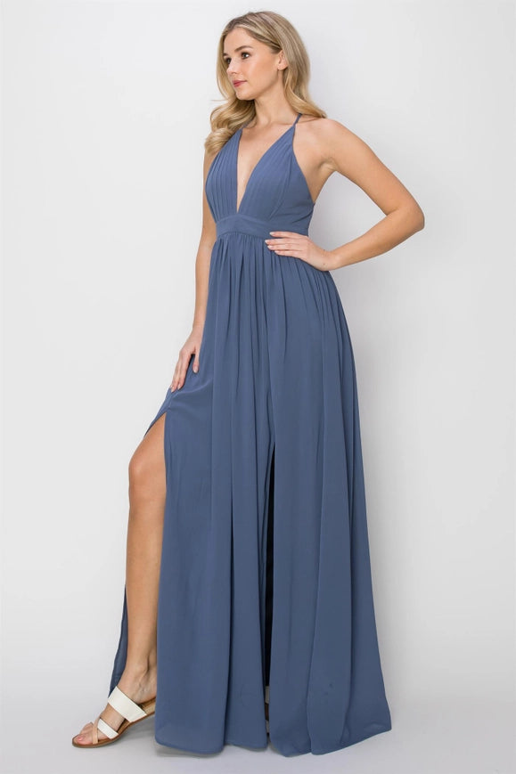 SLEEVELESS Double Strap Slit Maxi Dress MIDNIGHT BLUE-Dress-HYFVE-M-Urbanheer