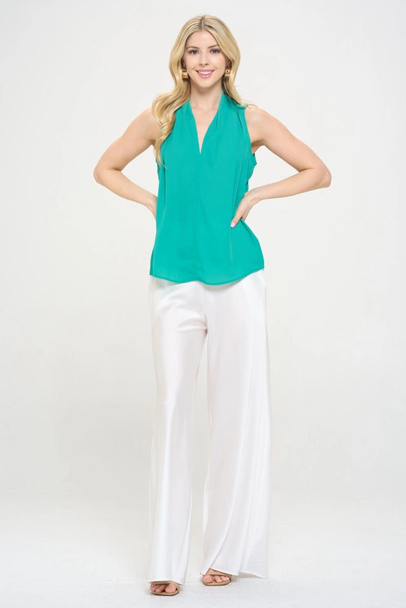 Solid V Neck Top with Drape Neckline Jade-TOP-Renee C.-Urbanheer