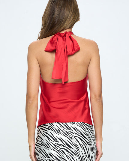 Satin Criss Cross Halter Top With Open Back-Renee C.-Urbanheer