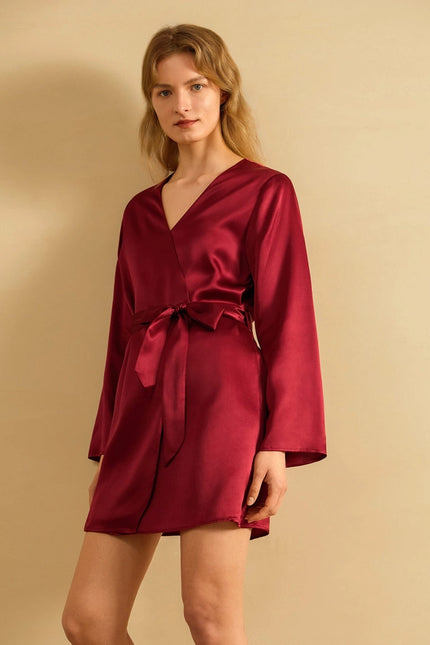 Loose Collarless Silk Claret-Robe-MommeSilk-Urbanheer