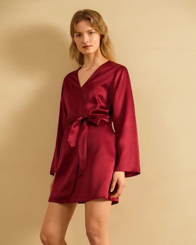 Loose Collarless Silk Claret-Robe-MommeSilk-Urbanheer