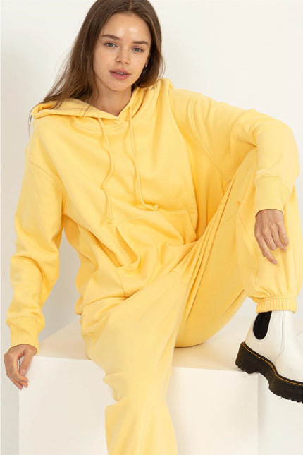 Weekend Chiller Drop Shoulder Oversized Hoodie - Banana Cream-Clothing - Women-HYFVE-Urbanheer