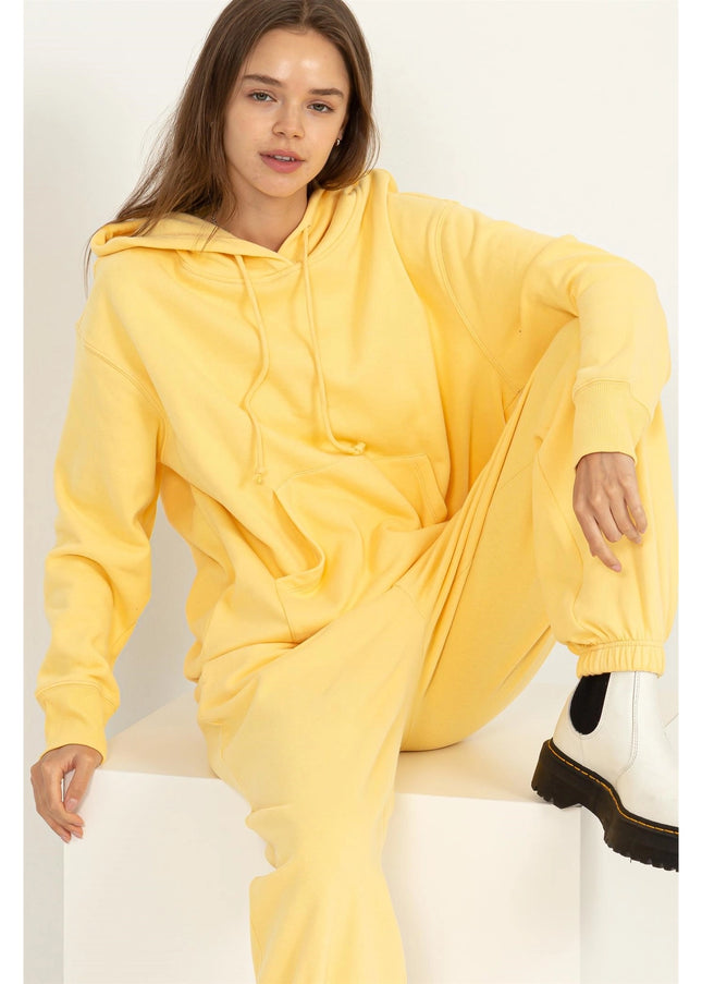 Weekend Chiller Drop Shoulder Oversized Hoodie - Banana Cream-Clothing - Women-HYFVE-Urbanheer