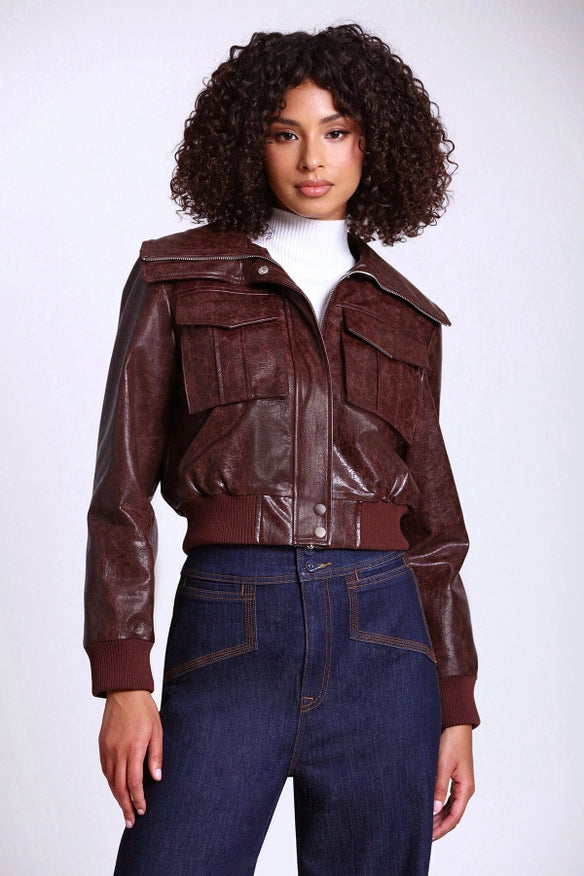 Faux-Ever Leather™ Cropped Aviator Jacket-Jacket-Avec Les Filles-Tobacco-L-Urbanheer