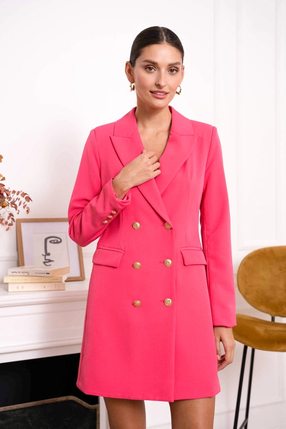 Plain Double-Breasted Jacket Fuchsia-Jacket-Attentif Paris-Urbanheer