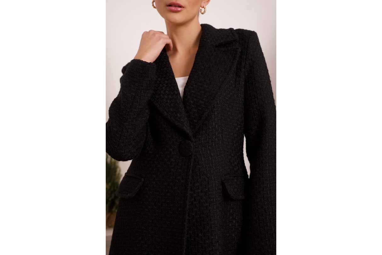 Long Fitted Coat Containing Wool Black-COAT-Attentif Paris-Urbanheer