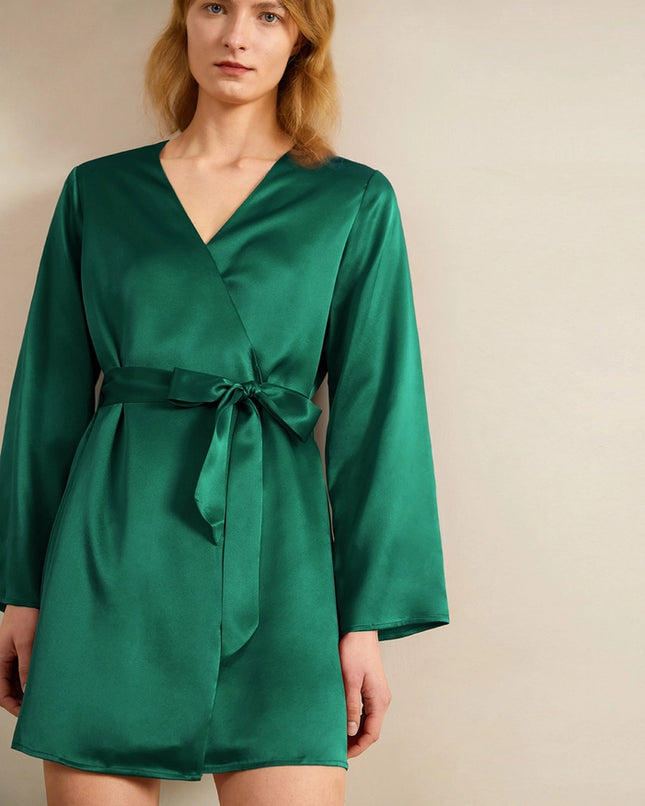 Loose Collarless Silk Emerald Green-Robe-MommeSilk-Urbanheer