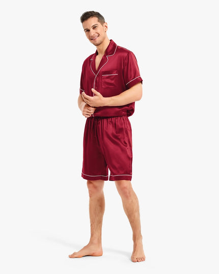 Piped Silk Short Pajamas Claret-Sets-MommeSilk-Urbanheer