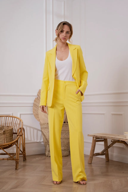 Timeless One-Button Fitted Plain Jacket Yellow-Jacket-Attentif Paris-Urbanheer