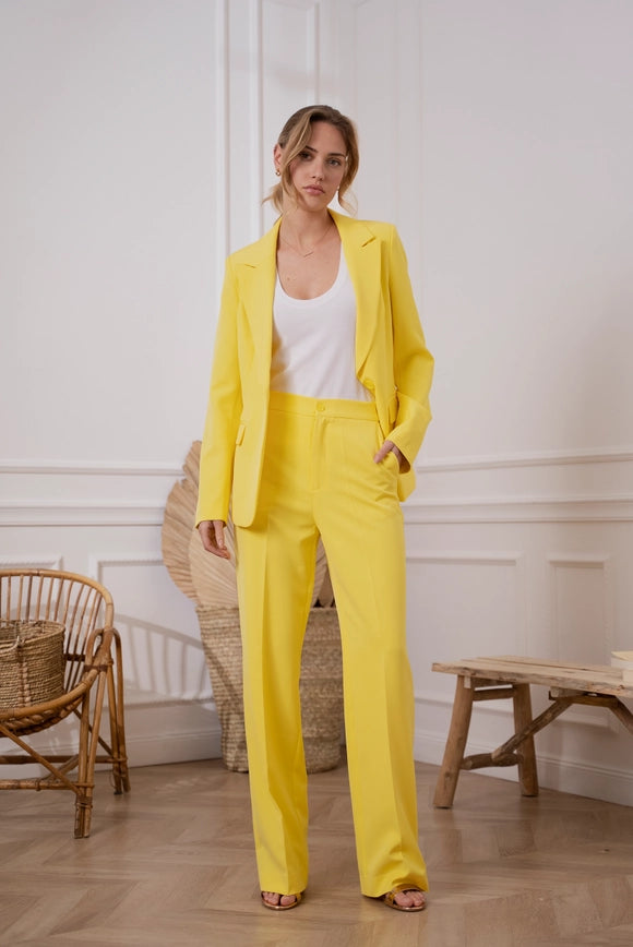 Timeless Straight Cut Plain Pants Yellow-Pants-Attentif Paris-Urbanheer