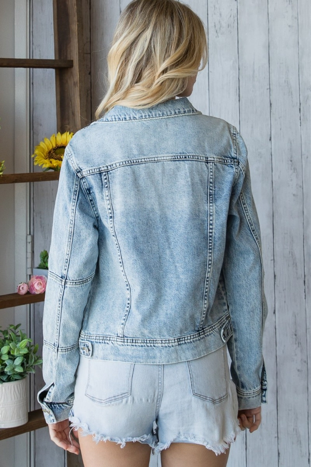 Veveret Distressed Button Up Denim Jacket-UHX-Urbanheer