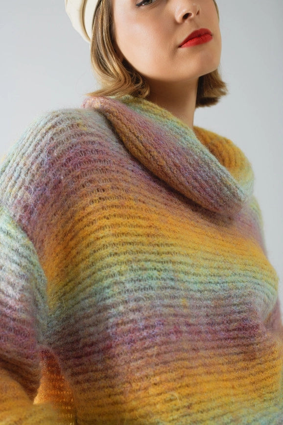 Oversized Turtleneck Comfy Sweater in Multicolor