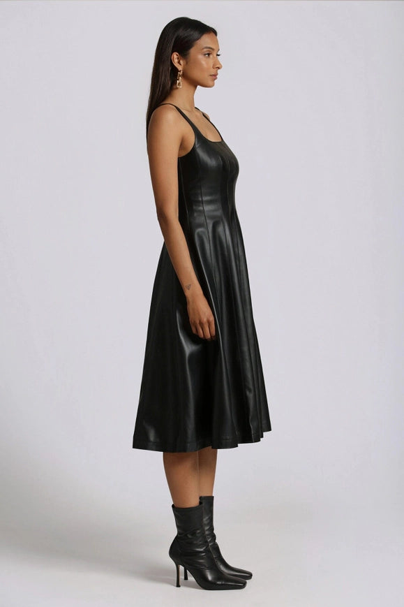 Faux-Ever Leather™ Fit-And-Flare Midi Dress-Dress-Avec Les Filles-Urbanheer