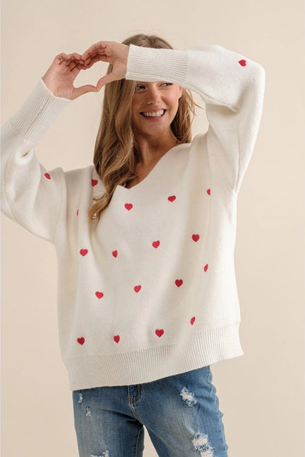 Plus Size Heart Pattern Boxy Knit Pullover Sweater White-SWEATER-Pink Irene Wholesale-Urbanheer