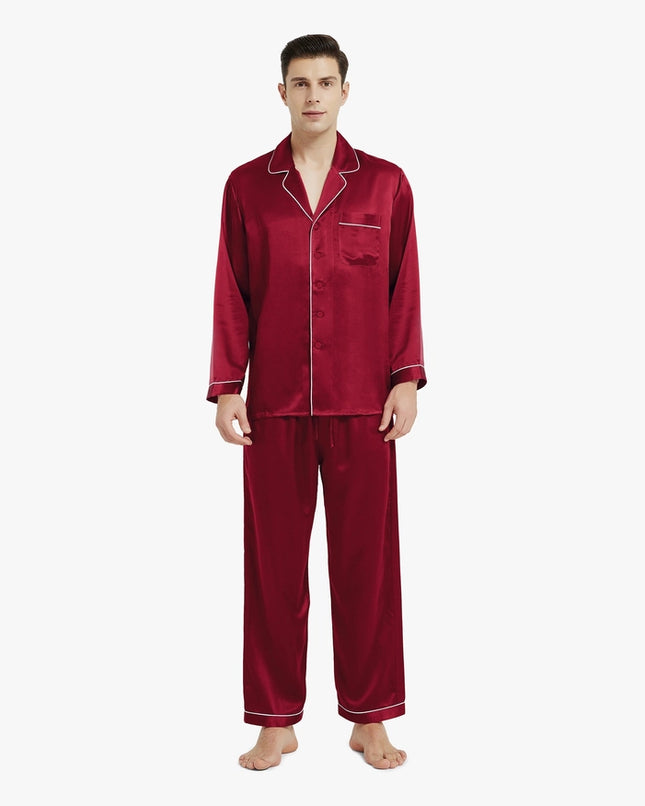 Piped Silk Pajamas - For Men Claret-Pajamas-MommeSilk-Urbanheer