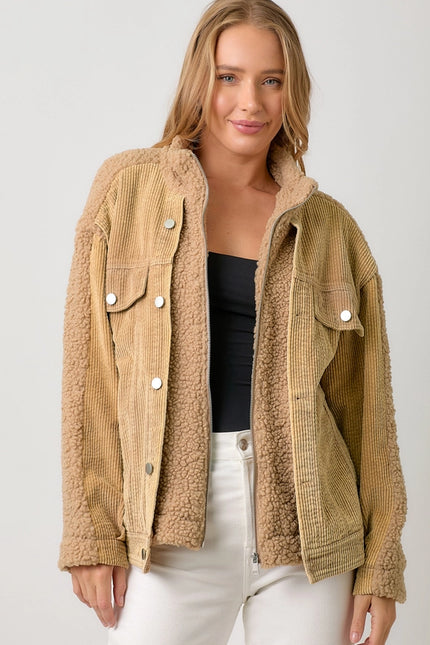 Corduroy Mixed Sherpa Jacket Latte