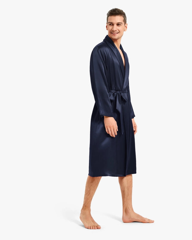 Smooth Silk Robe Navy Blue-Robe-MommeSilk-Urbanheer