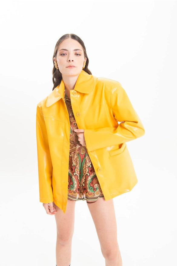 Ochre Imitation Leather Jacket-Jacket-Nicole Baratta-One size-Urbanheer