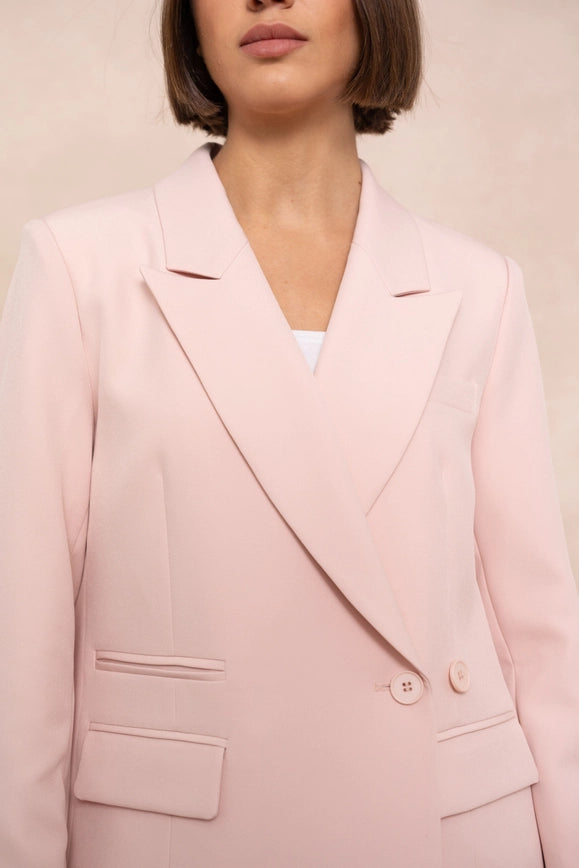 Signature Asymmetric Mid-Length Double-Breasted Plain Jacket Pink-Jacket-Attentif Paris-Urbanheer