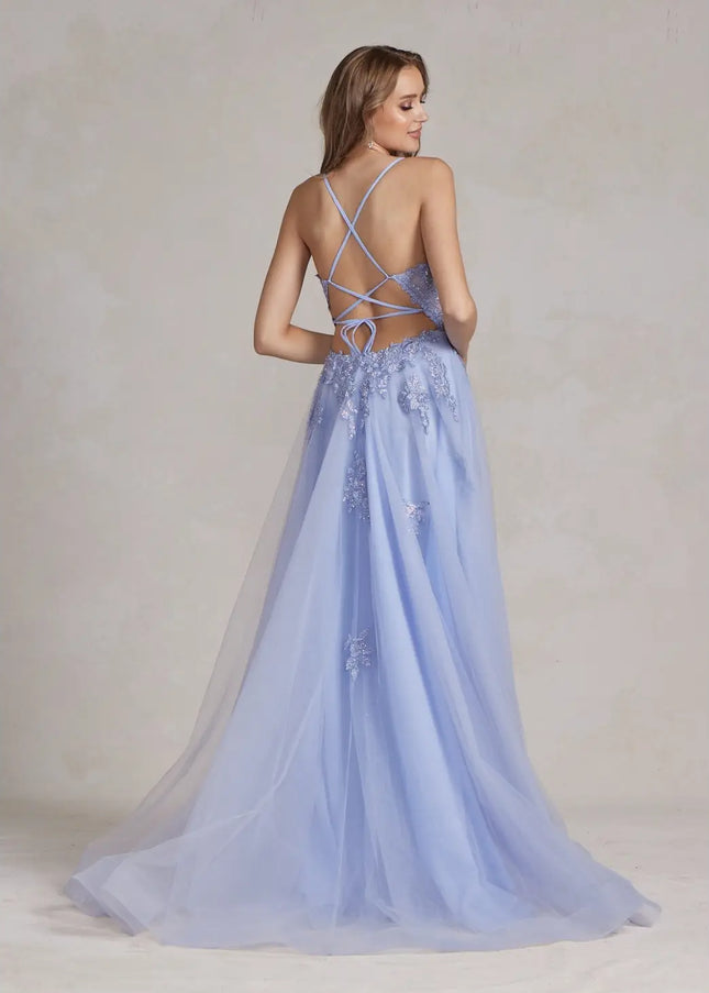 Embroidered Plunging V-Neck Prom Gown-Clothing - Women-Nox Anabel-Urbanheer