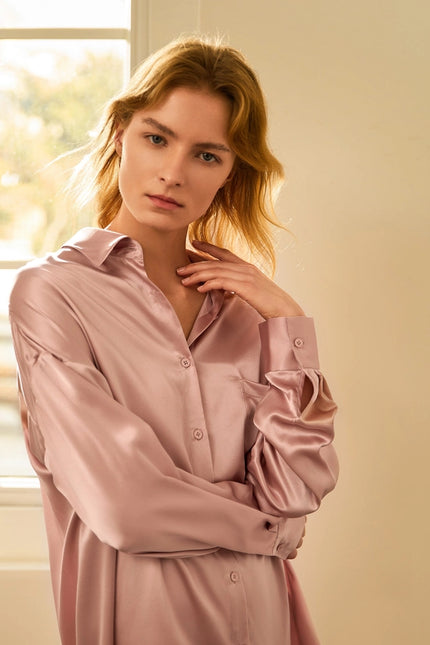 Classic Silk Nightshirt Rosy Pink-Nightshirt-MommeSilk-Urbanheer