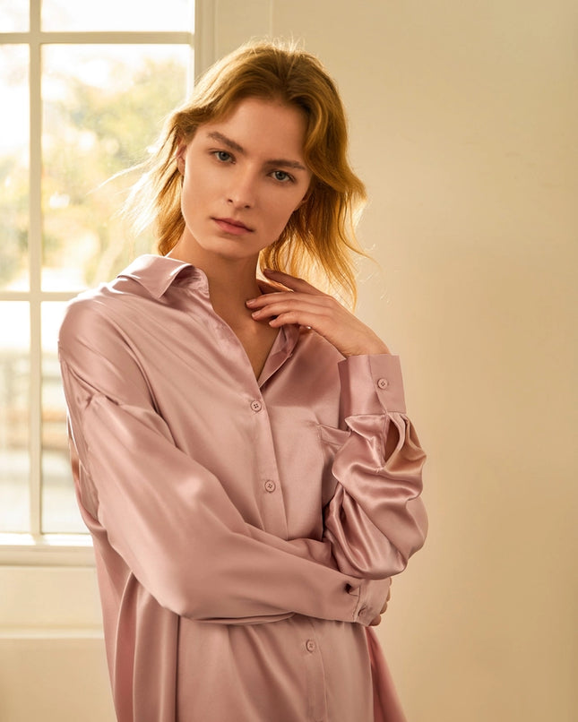 Classic Silk Nightshirt Rosy Pink-Nightshirt-MommeSilk-Urbanheer