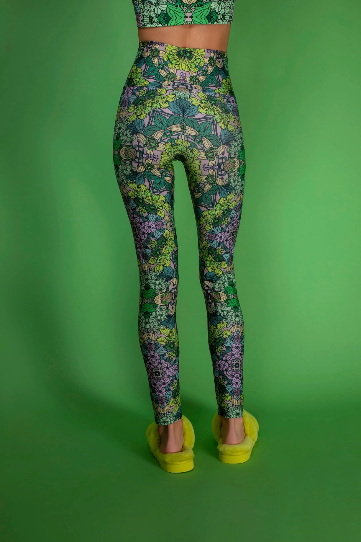 Stretchy Psychedelic Botanical Printed Green Garden Leggings-Nuvula-Urbanheer