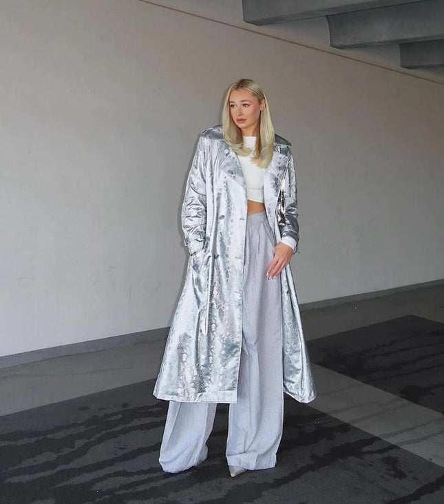 Vivienne Silver Trench Coat-COAT-Amy Lynn-Urbanheer