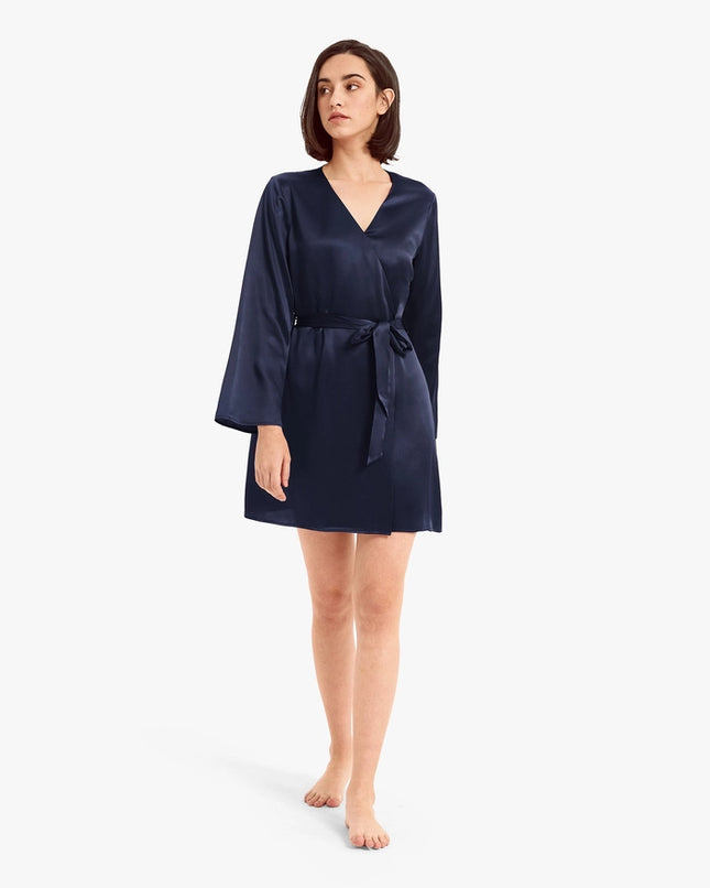 His & Hers Silk Smooth Robes Navy Blue-Pajamas-MommeSilk-Urbanheer