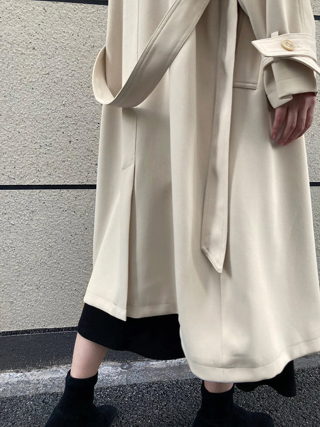 Draping British Loose Mid-Length Over The Knee Trench Coat Beige-Coat-Blak Wardrob-Urbanheer