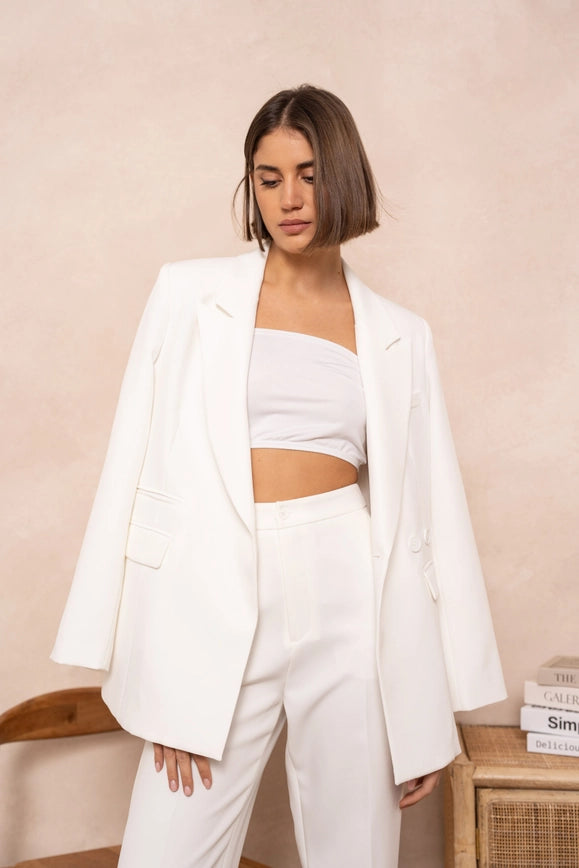 Signature Asymmetric Mid-Length Double-Breasted Plain Jacket White-Jacket-Attentif Paris-Urbanheer