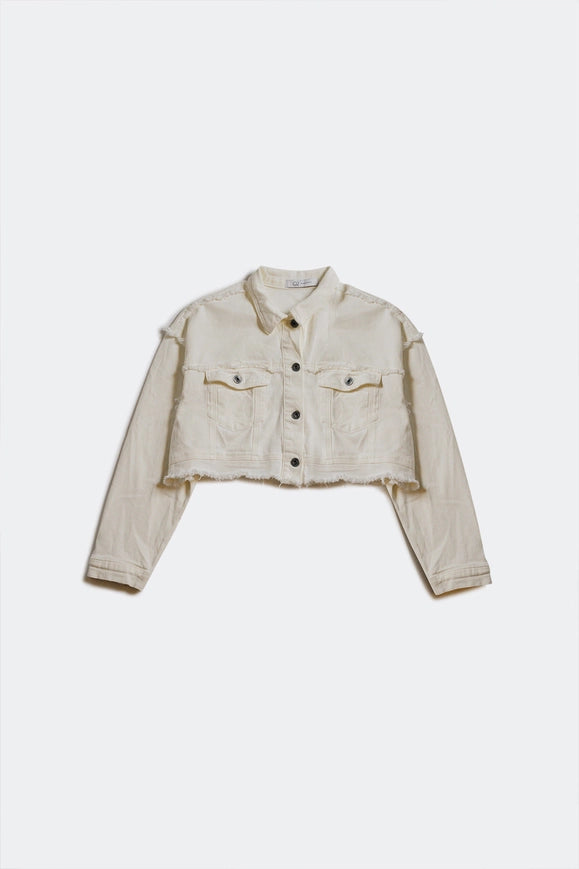 Cropped Denim Trucker Jacket in White-Shacket-Q2-Urbanheer