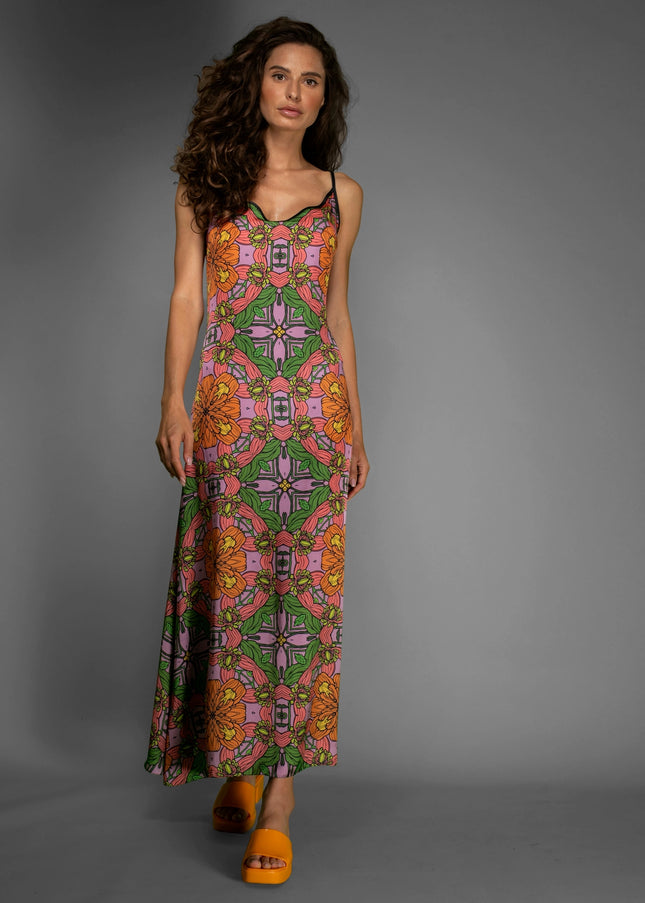 Gold/Pink Floral- Satin Slip Dress Exotic-Nuvula-Urbanheer