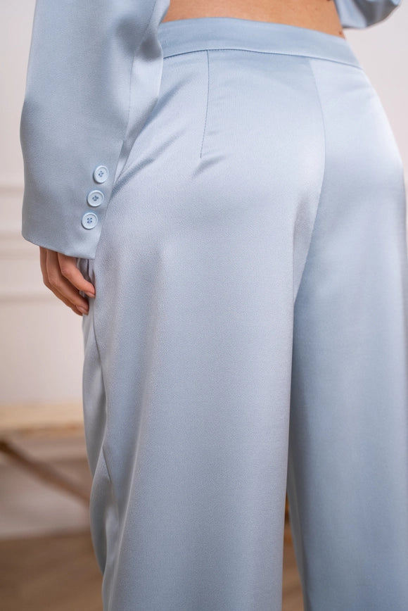 Satin Straight Cut Pants Sky Blue-Pants-Attentif Paris-Urbanheer