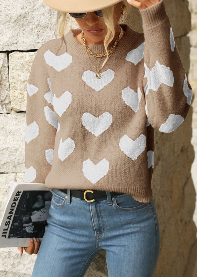 Heart Pattern Dropped Shoulder Sweater