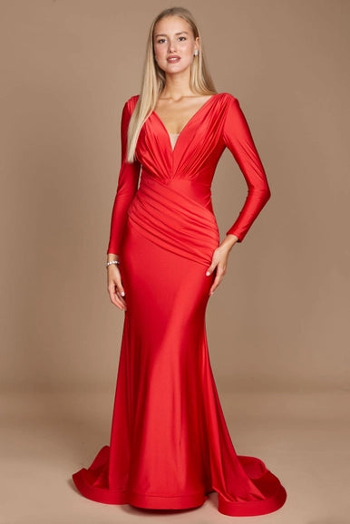 Red Dylan & Davids Long Sleeve Formal Evening Dress-Dylan & Davids-Red-4-Urbanheer