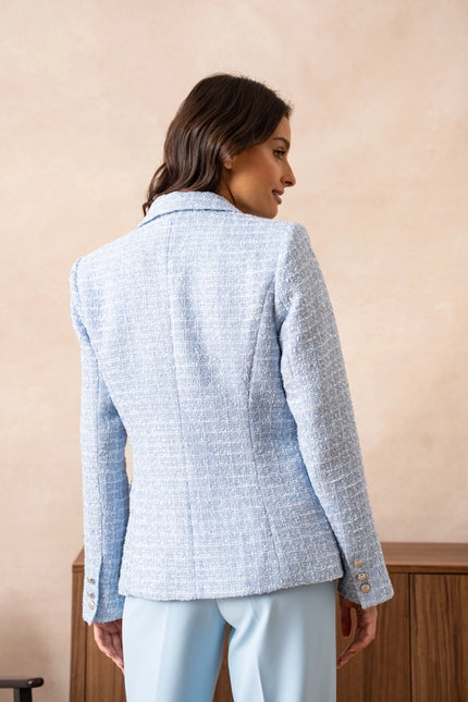 Tweed Blazer Jacket Sky Blue-Jacket-Attentif Paris-Urbanheer