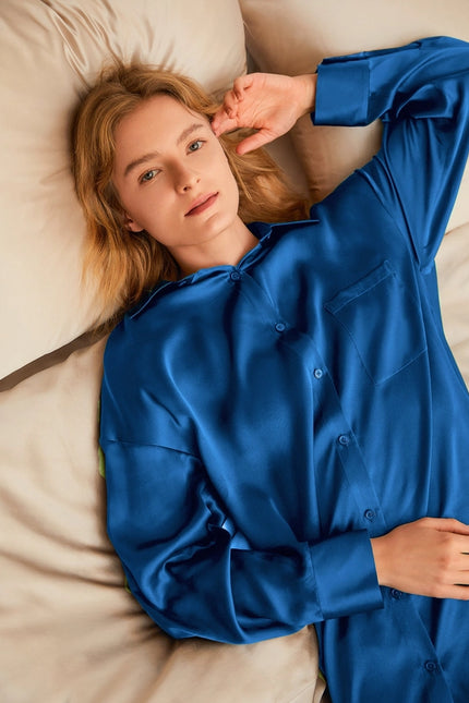 Classic Silk Nightshirt Klein Blue-Nightshirt-MommeSilk-Urbanheer